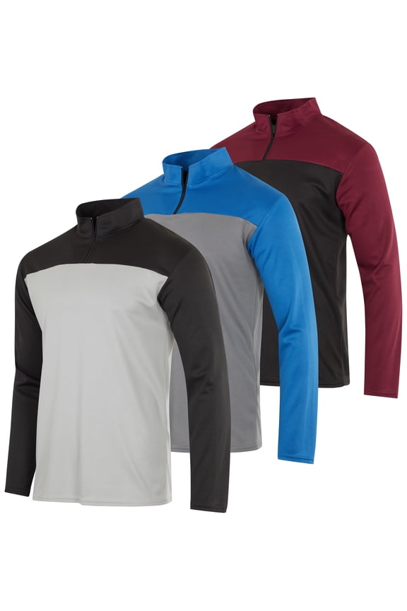 3 Pack: Men's Mesh Long Sleeve Athletic Quarter Zip Pullover - Outdoor UPF 50+ (Available in Big & Tall)