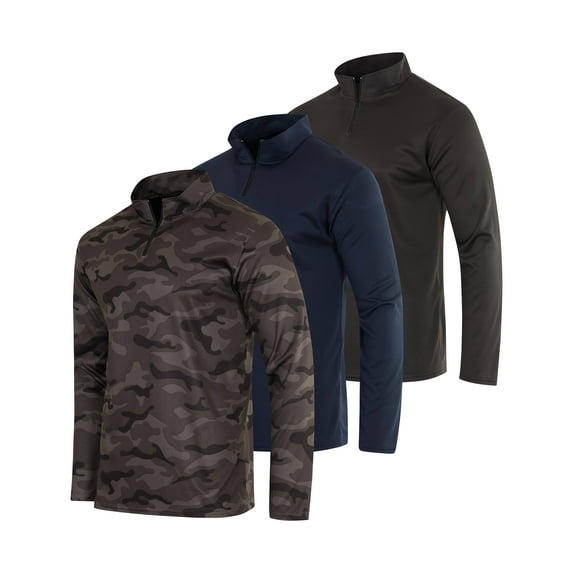 Real Essentials 3 Pack: Men's Mesh Long Sleeve Athletic Quarter Zip Pullover - Outdoor UPF 50+ (Available in Big & Tall)
