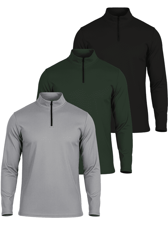 3 Pack: Men's Mesh Long Sleeve Athletic Quarter Zip Pullover - Outdoor UPF 50+ (Available in Big & Tall)