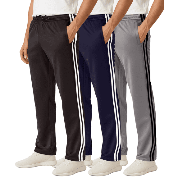 Real Essentials 3 Pack: Men's Mesh Open Bottom Sweatpants Gym Active Athletic Workout Casual Pants with Pockets (Big & Tall)