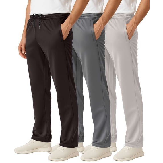 Real Essentials 3 Pack: Men's Mesh Open Bottom Sweatpants Gym Active Athletic Workout Casual Pants with Pockets (Big & Tall)
