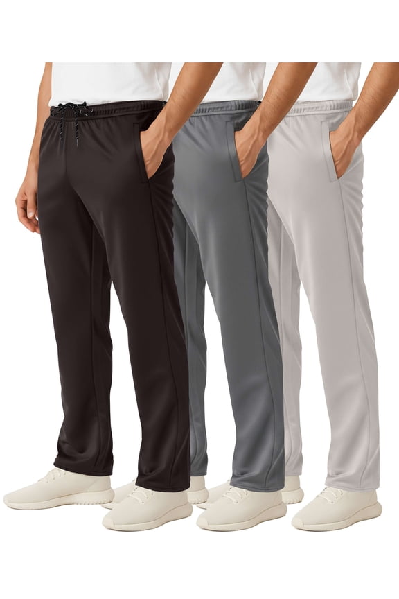 3 Pack: Men's Mesh Open Bottom Sweatpants Gym Active Athletic Workout Casual Pants with Pockets (Big & Tall)