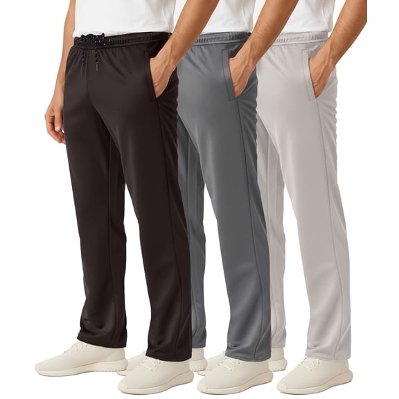 Real Essentials 3 Pack: Men's Mesh Open Bottom Sweatpants Gym Active Athletic Workout Casual Pants with Pockets (Big & Tall)