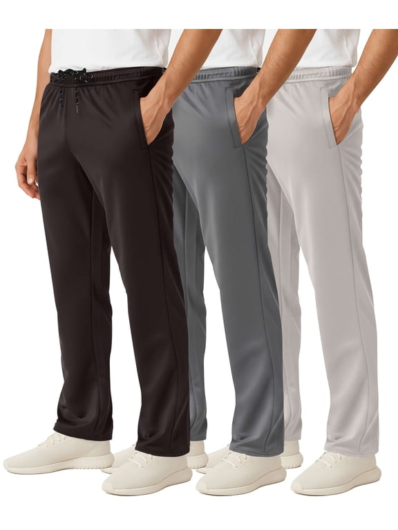 3 Pack Men's Mesh Sweatpants Open Bottom Lounge Workout Track Gym Pants