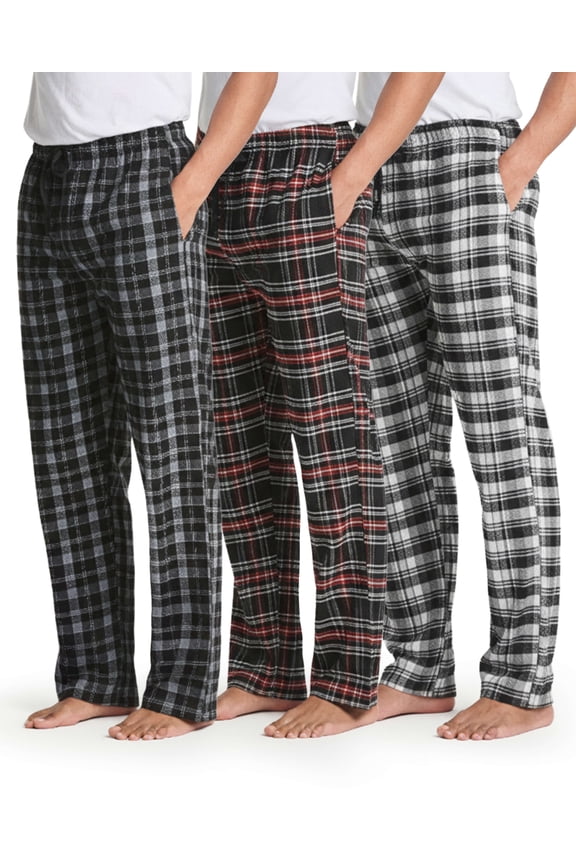 3 Pack: Men's Soft Cotton Flannel Pajama Pants PJ Lounge Bottoms Elastic Waist Pockets (Big and Tall)