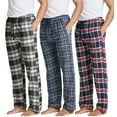 thumbnail image 1 of Real Essentials 3 Pack: Men's Pajama Pants - Knit Cotton Flannel Plaid Lounge Bottoms- Button Fly (Available In Big & Tall), 1 of 7