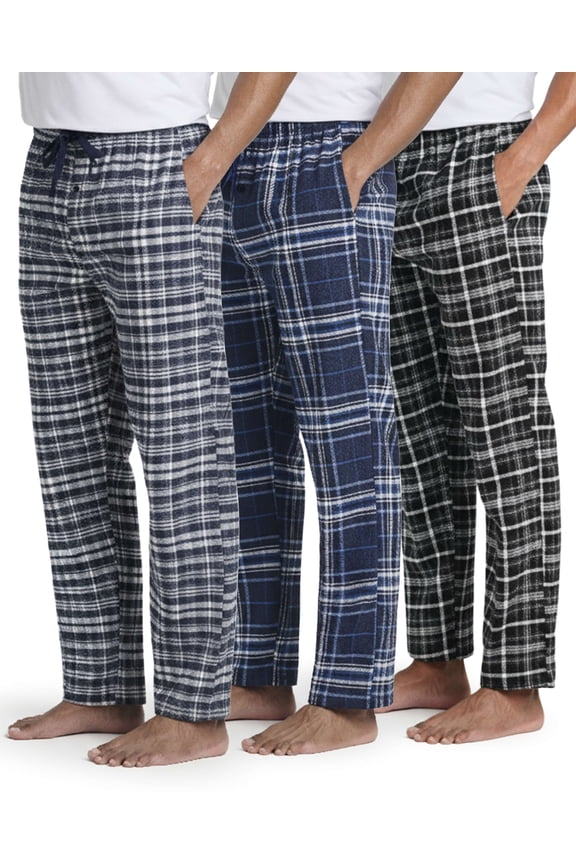 3 Pack: Men's Soft Cotton Flannel Pajama Pants PJ Lounge Bottoms Elastic Waist Pockets (Big and Tall)