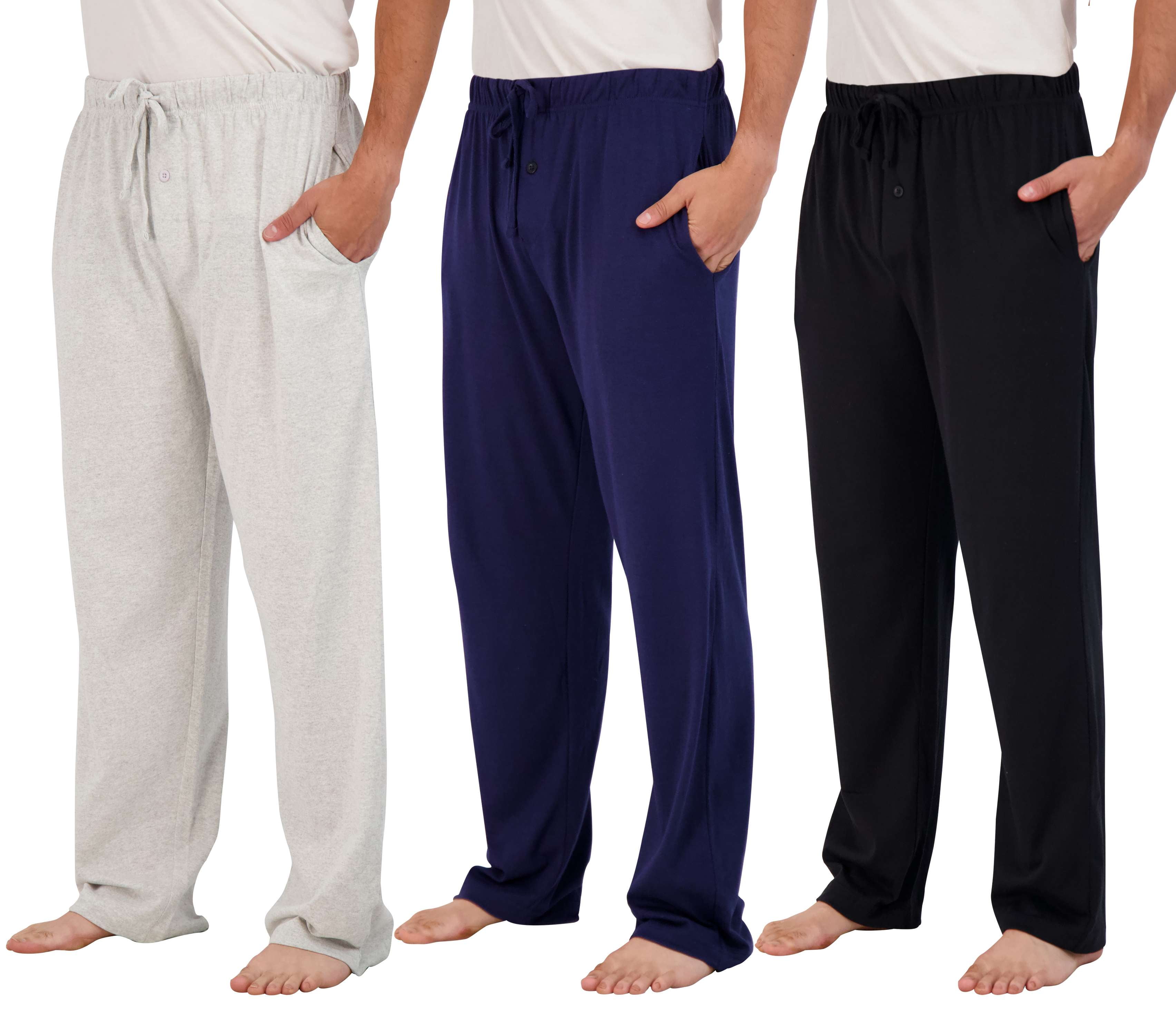 Real Essentials 3 Pack: Men's Pajama Pants - Knit Cotton Flannel Plaid ...