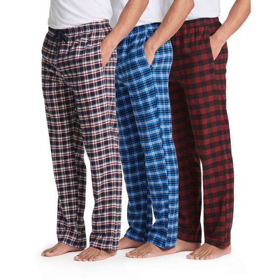 Real Essentials 3 Pack: Men's Soft Cotton Flannel Pajama Pants PJ Lounge Bottoms Elastic Waist Pockets (Big and Tall)