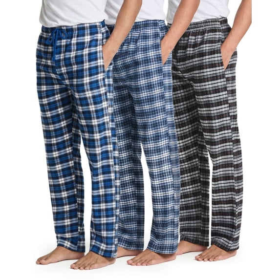 Real Essentials 3 Pack: Men's Soft Cotton Flannel Pajama Pants PJ Lounge Bottoms Elastic Waist Pockets (Big and Tall)