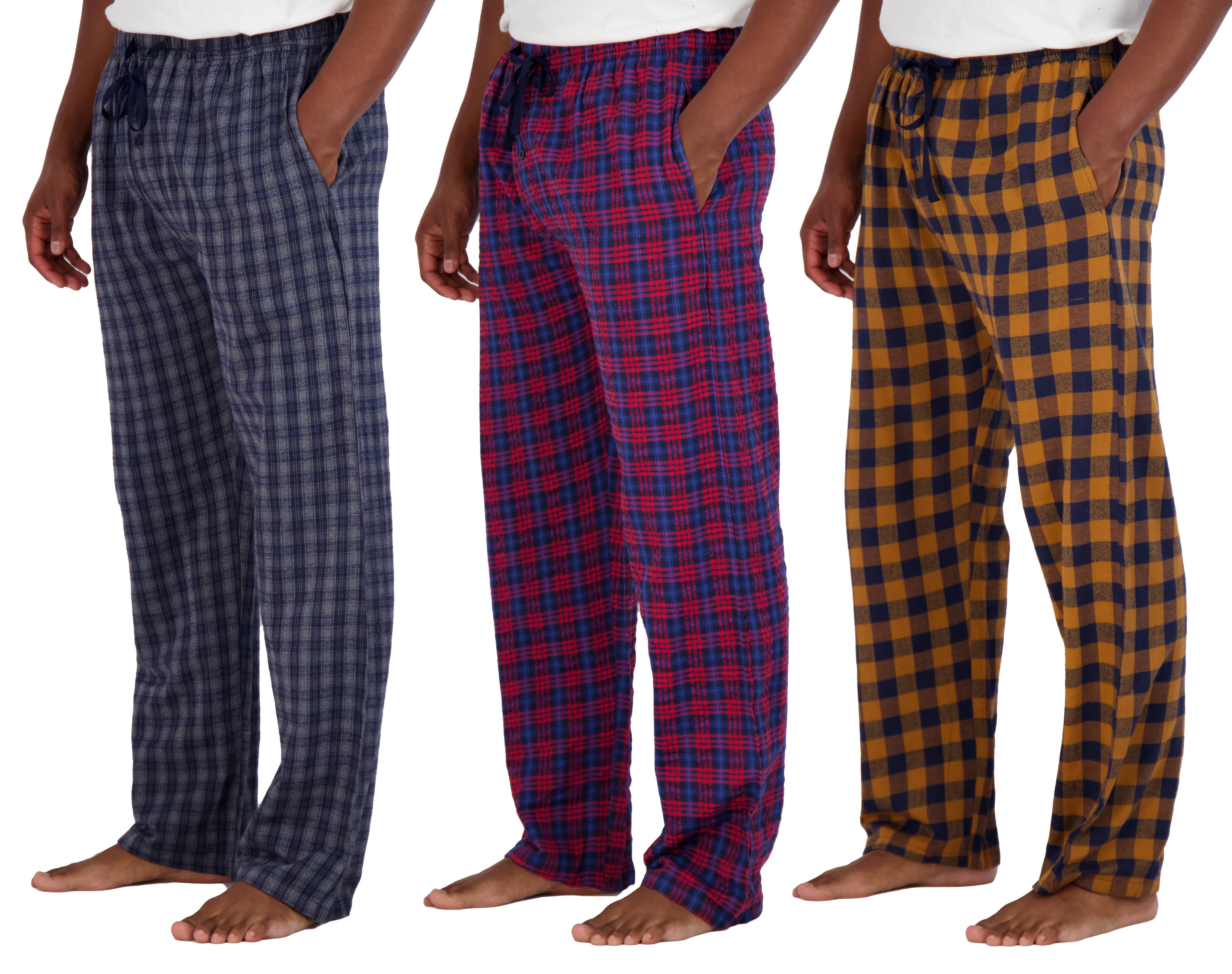 Real Essentials 3 Pack Men's Pajama Pants Knit Cotton Flannel Plaid