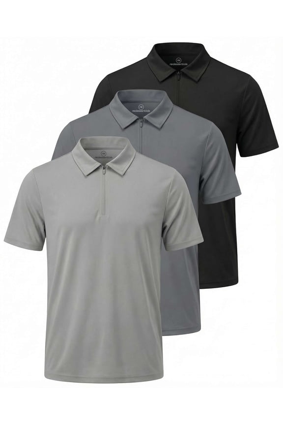 3 Pack: Men's Polo Shirts Zipper Short Sleeve Dry Fit Quarter Zip Golf Athletic Workout Gym Collared