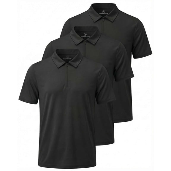 Real Essentials 3 Pack: Men's Polo Shirts Zipper Short Sleeve Dry Fit Quarter Zip Golf Athletic Workout Gym Collared