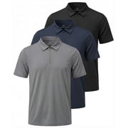 Real Essentials 3 Pack Men's Polo Shirts Zipper Short Sleeve Dry Fit Quarter Zip Golf Athletic Workout Gym Collared