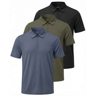 Real Essentials 3 Pack: Men's Polo Shirts Zipper Short Sleeve Dry Fit Quarter Zip Golf Athletic Workout Gym Collared