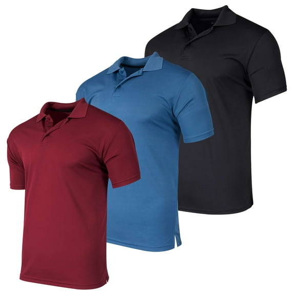 Real Essentials 3 Pack: Men's Quick-Dry Short Sleeve Athletic Performance Polo Shirt (Available In Big & Tall)