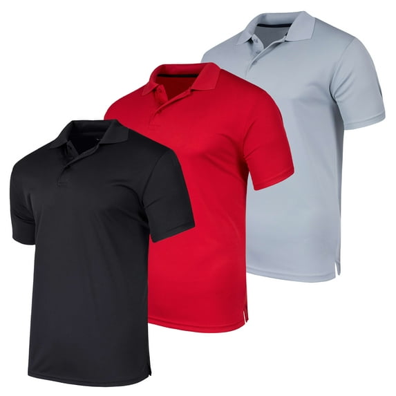 Real Essentials 3 Pack: Men's Quick-Dry Short Sleeve Athletic Performance Polo Shirt (Available In Big & Tall)
