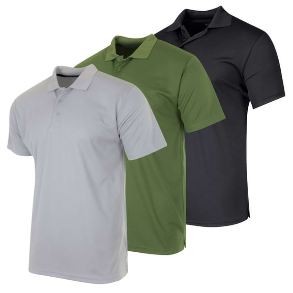 Real Essentials 3 Pack: Men's Quick-Dry Short Sleeve Athletic Performance Polo Shirt (Available In Big & Tall)