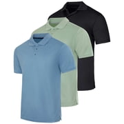 Real Essentials 3 Pack Men's Short Sleeve Golf Polo Casual Workout Sports Moisture Wicking Collared Shirt Big & Tall