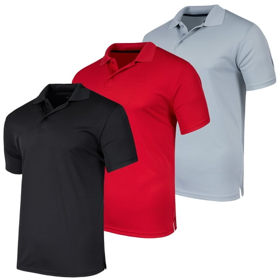 Real Essentials 3 Pack: Men's Quick-Dry Short Sleeve Athletic Performance Polo Shirt (Available In Big & Tall)
