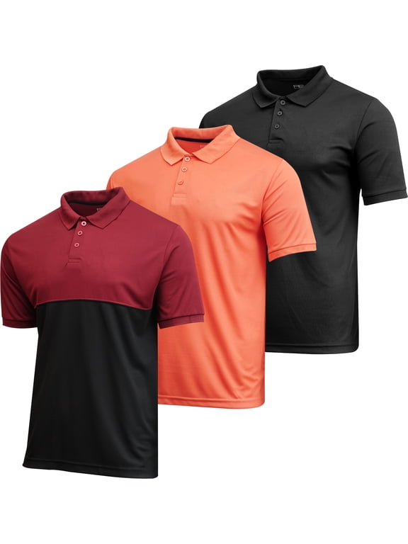 3 Pack: Men's Short Sleeve Golf Polo Casual Workout Sports Moisture Wicking Collared Shirt (Big & Tall)