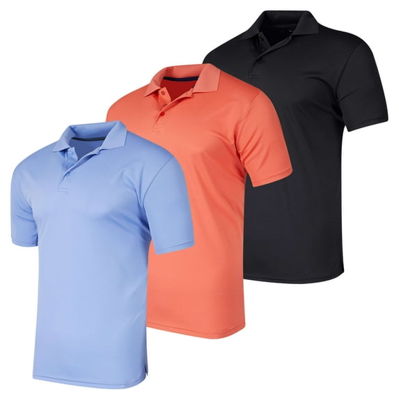 Real Essentials 3 Pack: Men's Quick-Dry Short Sleeve Athletic Performance Polo Shirt (Available In Big & Tall)