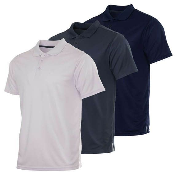 Real Essentials 3 Pack: Men's Quick-Dry Short Sleeve Athletic Performance Polo Shirt (Available In Big & Tall)