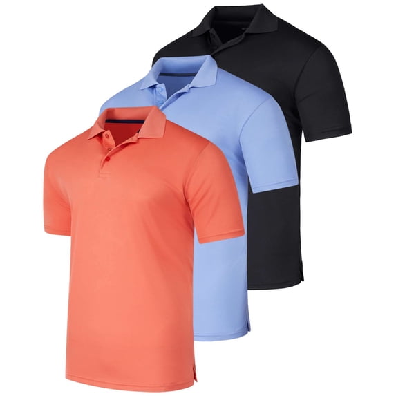 Real Essentials 3 Pack: Men's Short Sleeve Golf Polo Casual Workout Sports Moisture Wicking Collared Shirt (Big & Tall)