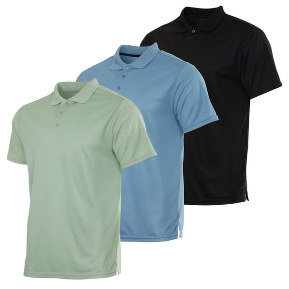 Real Essentials 3 Pack: Men's Quick-Dry Short Sleeve Athletic Performance Polo Shirt (Available In Big & Tall)