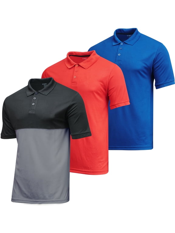 3 Pack: Men's Short Sleeve Golf Polo Casual Workout Sports Moisture Wicking Collared Shirt (Big & Tall)