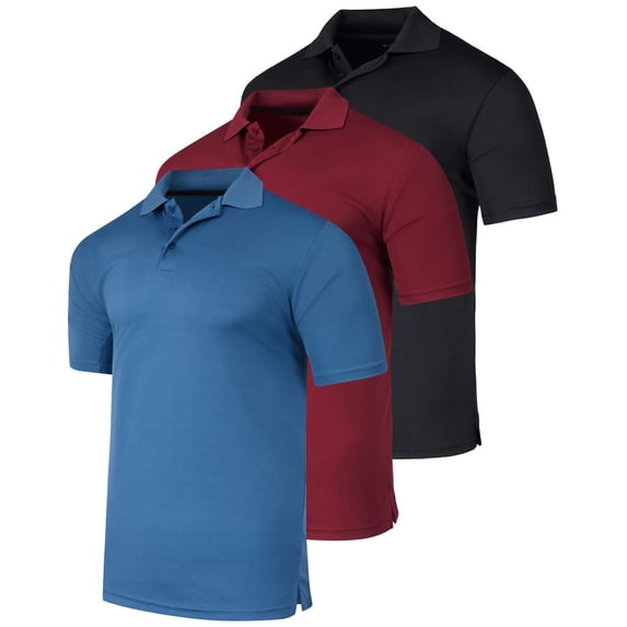 Real Essentials 3 Pack: Men's Short Sleeve Golf Polo Casual Workout Sports Moisture Wicking Collared Shirt (Big & Tall)