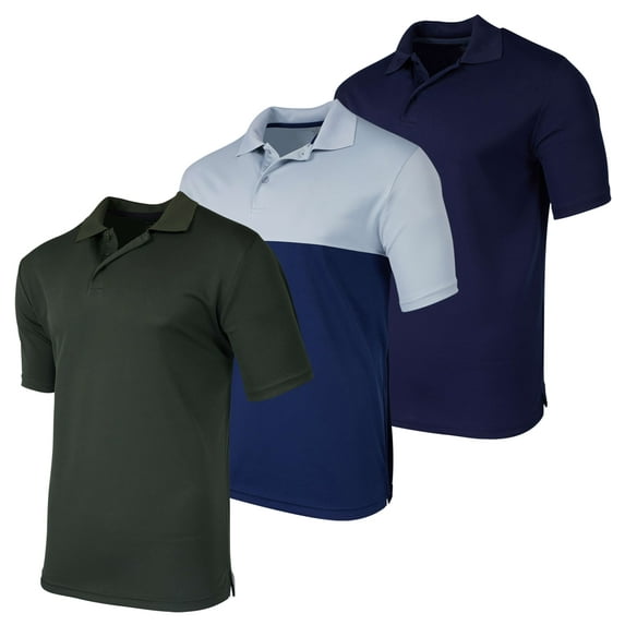 Real Essentials 3 Pack: Men's Quick-Dry Short Sleeve Athletic Performance Polo Shirt (Available In Big & Tall)