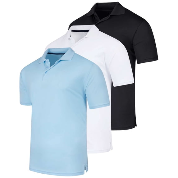 Real Essentials 3 Pack: Men's Quick-Dry Short Sleeve Athletic Performance Polo Shirt (Available In Big & Tall)