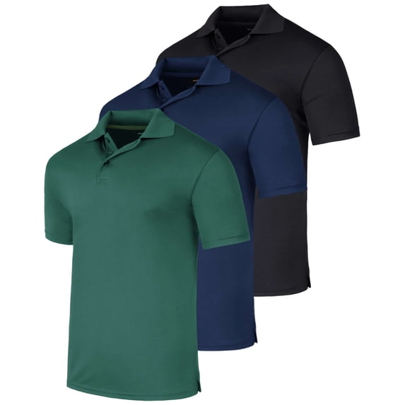 Real Essentials 3 Pack: Men's Short Sleeve Golf Polo Casual Workout Sports Moisture Wicking Collared Shirt (Big & Tall)