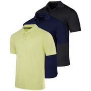 Real Essentials 3 Pack Mens Short Sleeve Golf Polo Casual Workout Sports Moisture Wicking Collared Shirt Big & Tall