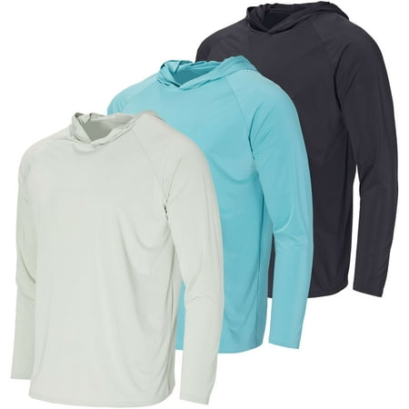 Real Essentials 3 Pack: Men's Rash Guard Hoodie Sweatshirt Sun Protection UPF Fishing Shirt (Available in Big & Tall)