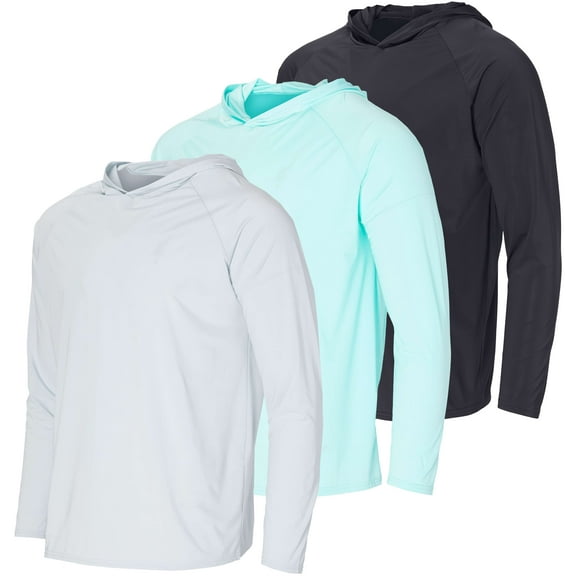 Real Essentials 3 Pack: Men's Rash Guard Hoodie Sweatshirt Sun Protection UPF Fishing Shirt (Available in Big & Tall)