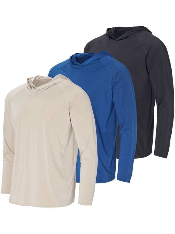 3 Pack: Men's Rash Guard Hoodie Sweatshirt Sun Protection UPF Fishing Shirt (Available in Big & Tall)