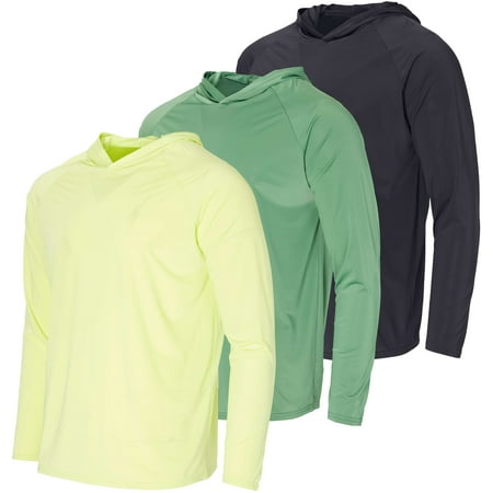 Real Essentials 3 Pack: Men's Rash Guard Hoodie Sweatshirt Sun Protection UPF Fishing Shirt (Available in Big & Tall)