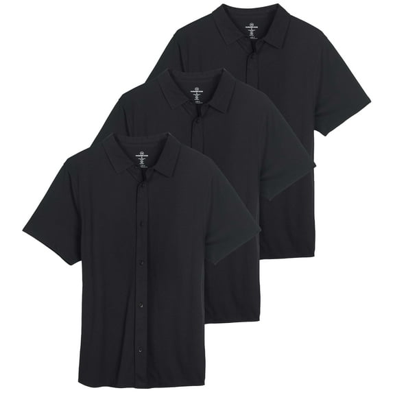Real Essentials 3-Pack: Men's Regular Fit Casual Short Sleeve Button Down Shirt (Available in Big & Tall)