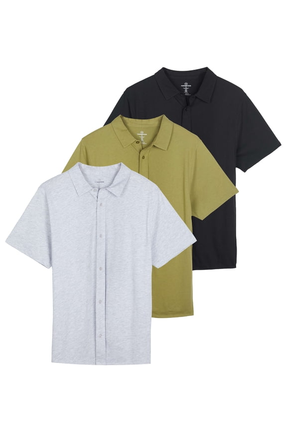 3-Pack: Men's Regular Fit Casual Short Sleeve Button Down Shirt (Available in Big & Tall)