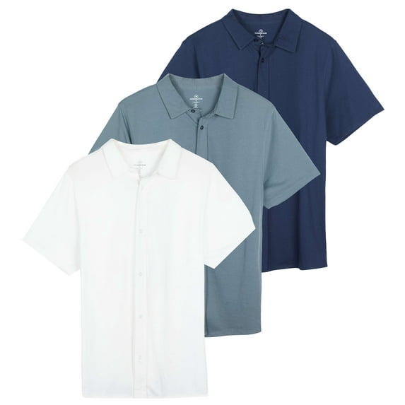 Real Essentials 3-Pack: Men's Regular Fit Casual Short Sleeve Button Down Shirt (Available in Big & Tall)