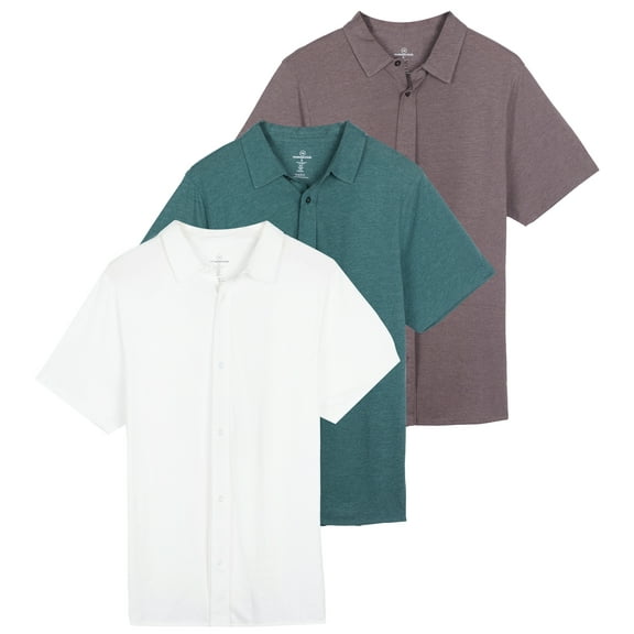 Real Essentials 3-Pack: Men's Regular Fit Casual Short Sleeve Button Down Shirt (Available in Big & Tall)