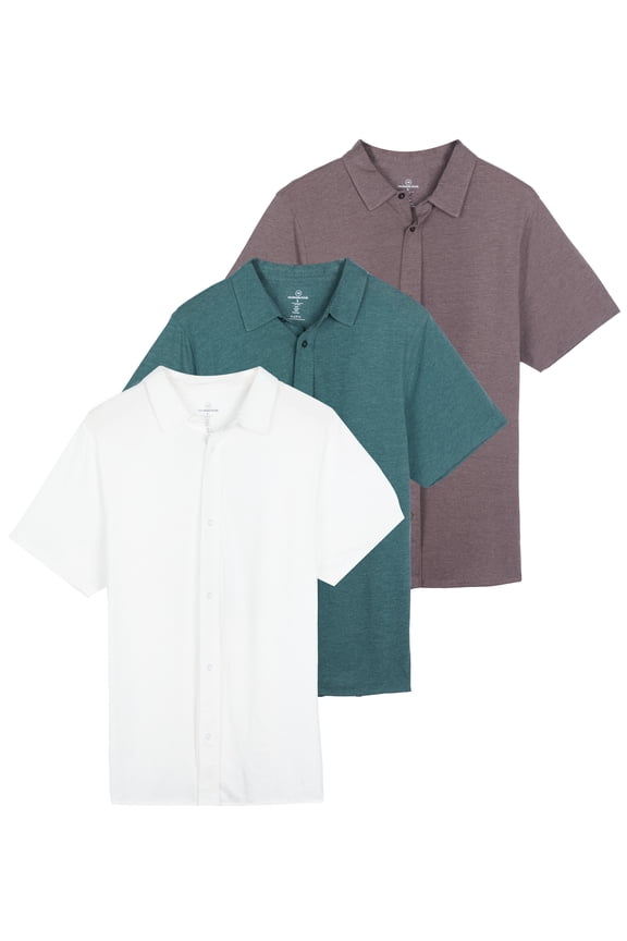 3-Pack: Men's Regular Fit Casual Short Sleeve Button Down Shirt (Available in Big & Tall)