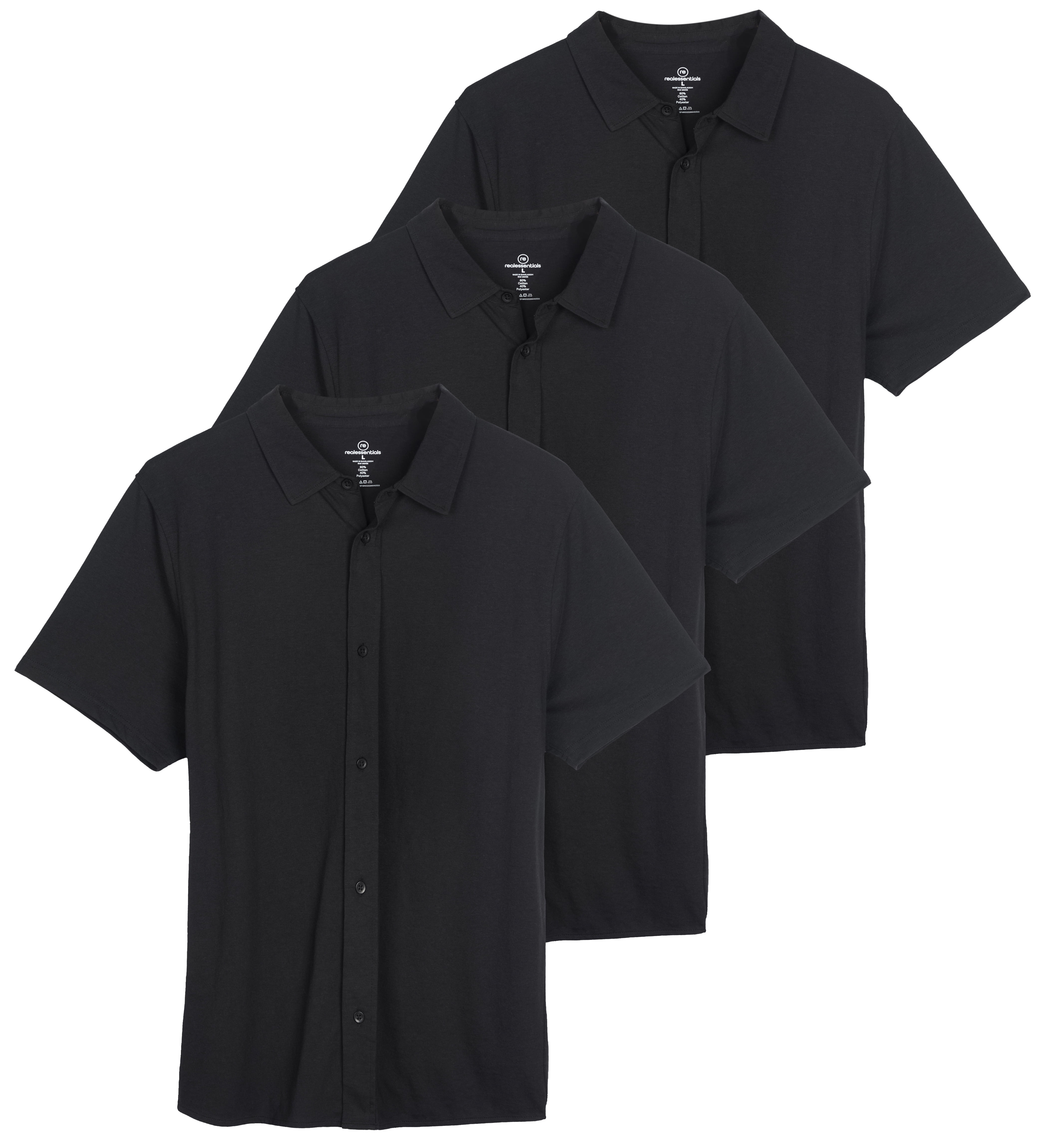 Real Essentials 3Pack Men's Regular Fit Casual Short Sleeve Button Down Shirt (Available in