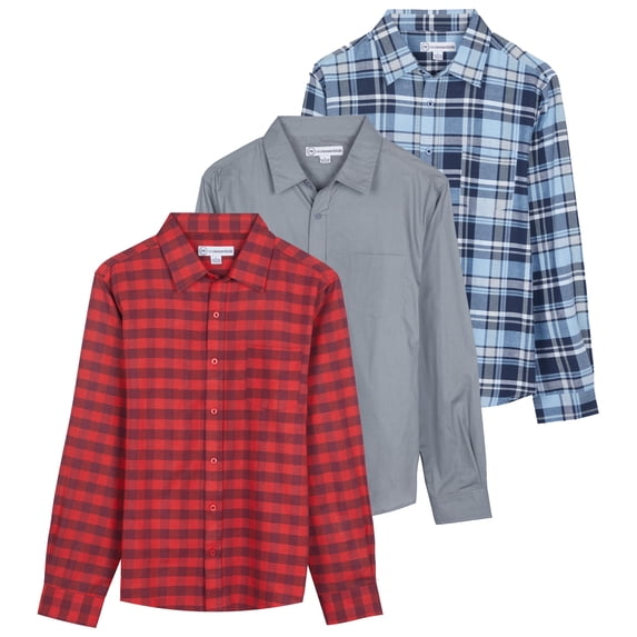 Real Essentials 3 Pack: Men's Regular-Fit Long Sleeve Poplin Button Down Shirt with Pocket (Available in Big & Tall)