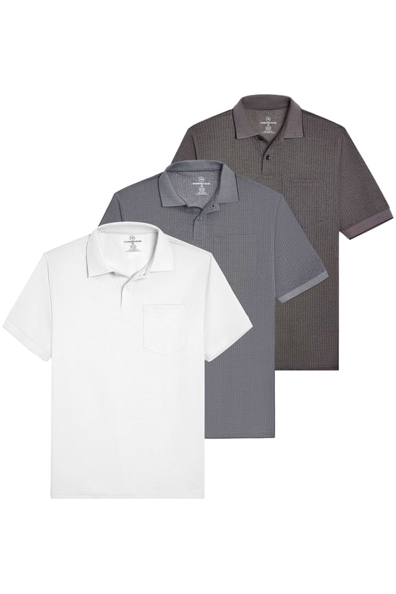 3 Pack: Men's Regular-Fit Ribbed Polo Shirt With Pocket (Available in Big & Tall)