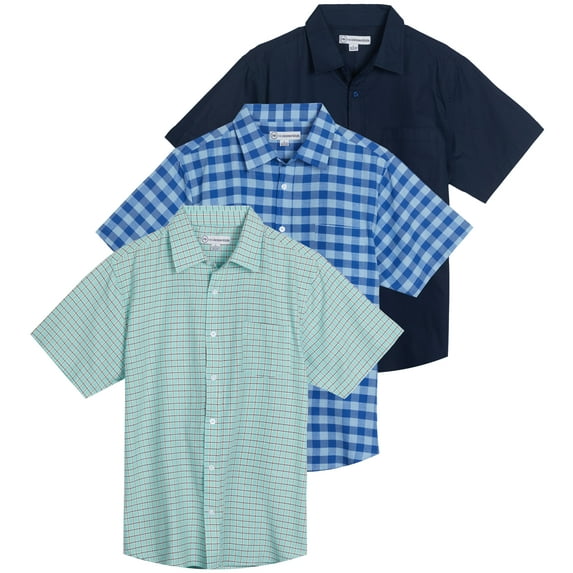 Real Essentials 3-Pack: Men's Regular-Fit Short Sleeve Poplin Button Down Shirt with Pocket (Available in Big & Tall)
