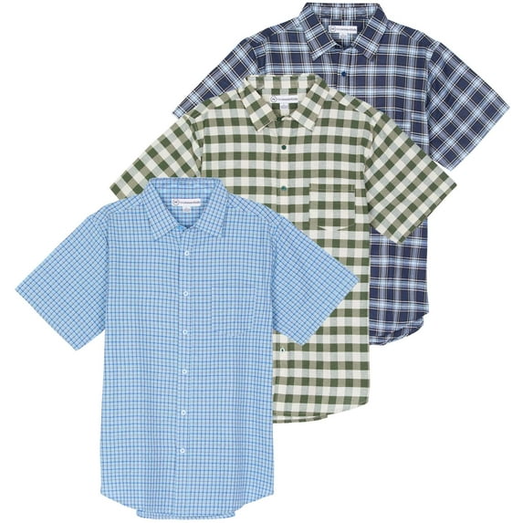 Real Essentials 3 Pack: Men's Regular-Fit Short Sleeve Woven Button Down Shirt with Pocket (Available in Big & Tall)