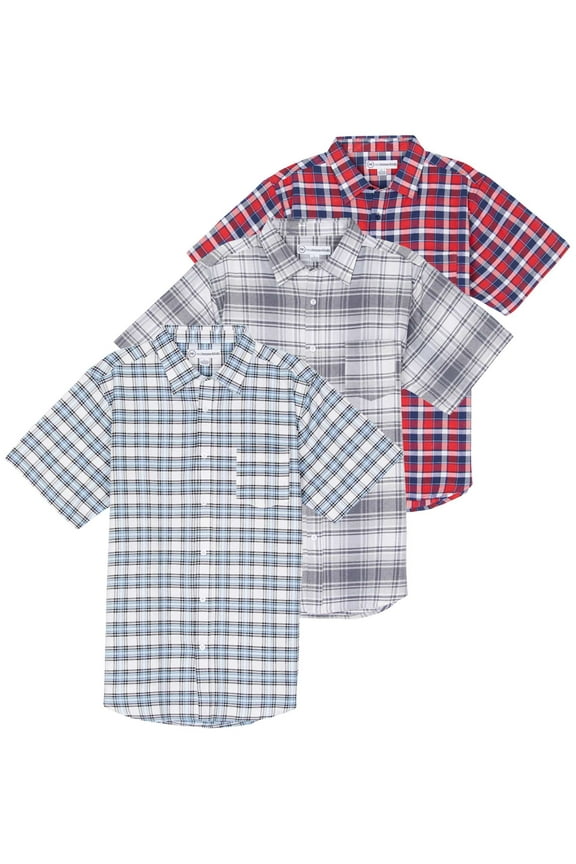 3 Pack: Men's Regular-Fit Short Sleeve Woven Button Down Shirt with Pocket (Available in Big & Tall)